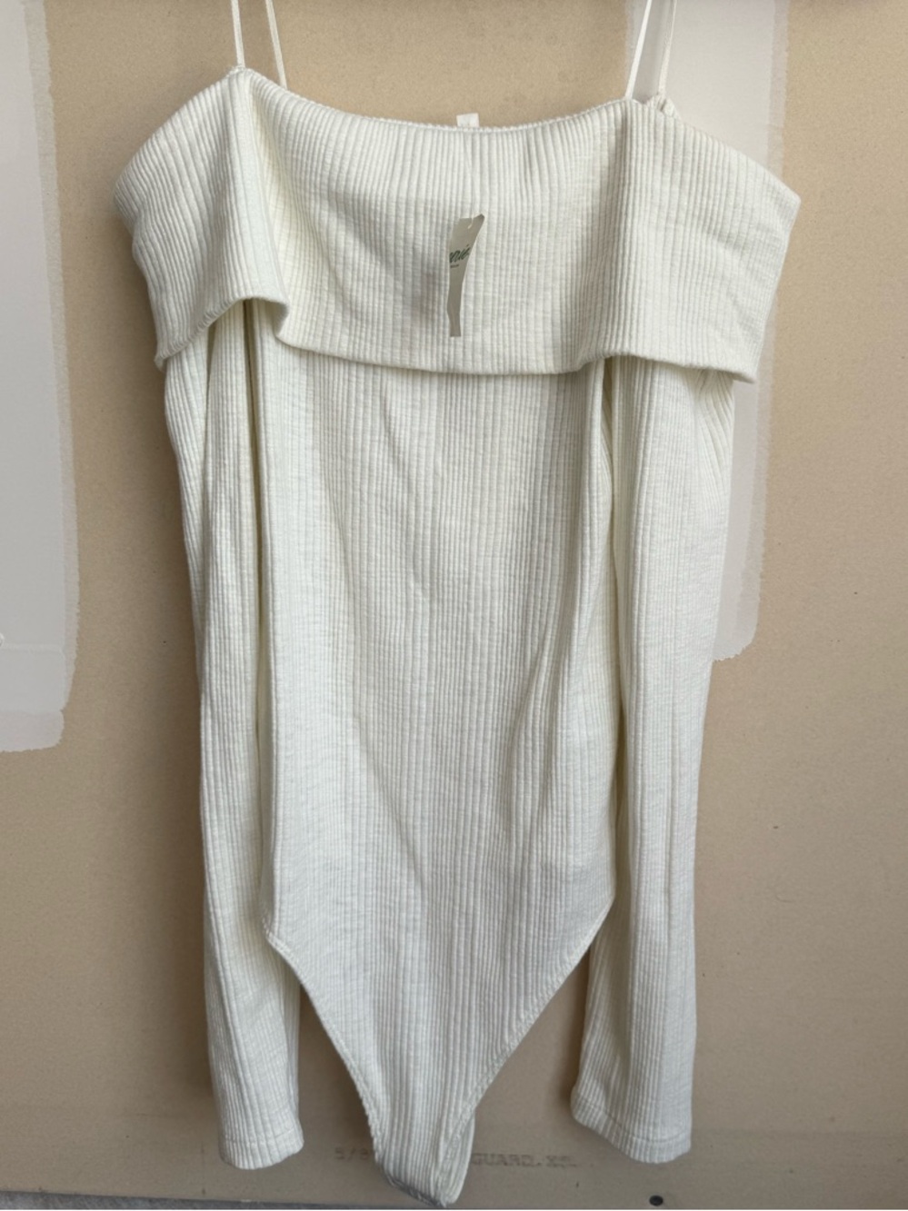 aerie Cream Ribbed Off-Shoulder Bodysuit